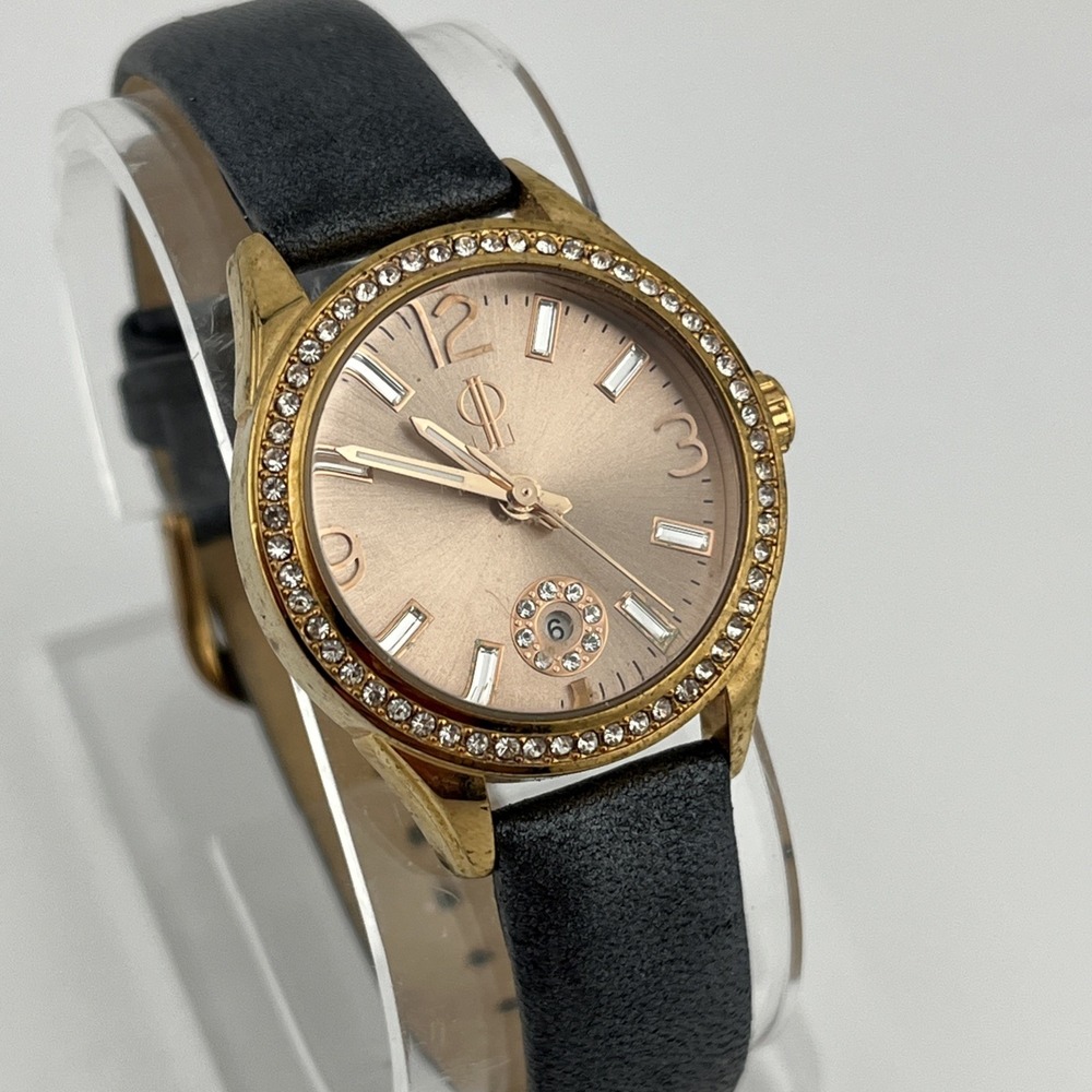 Jennifer Lopez Watch Women 30mm Rose Gold Crystal Bezel Gray Band- New Battery